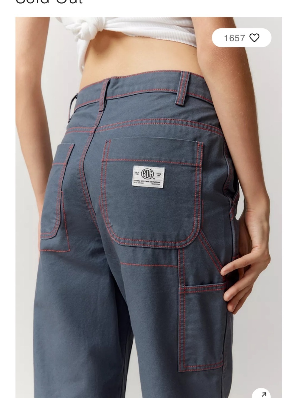 BDG Gray Cargo Pants with Red Stitching - Picture 5 of 6